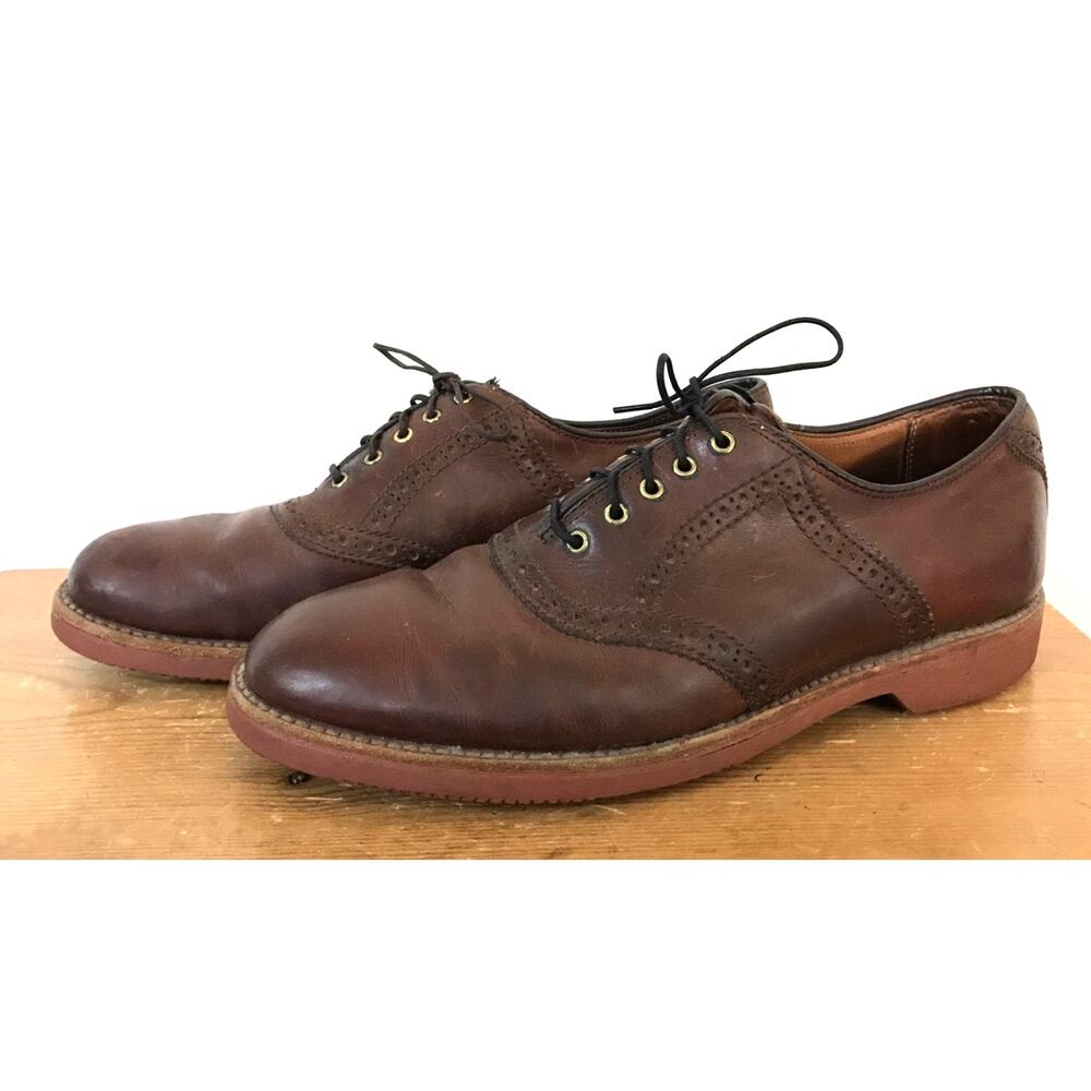 Vintage Lands End Brown Leather Dress Saddle Shoes Brogues Oxfords 8M